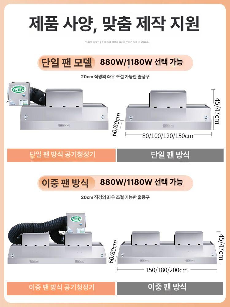 상업용 주방 후드 배기구 환풍기 후황 냄새 흡입 상부 100x60x45CM 단일 팬 680W 80x60x45 단일 680W 16cm 출구 - 상세 이미지 4