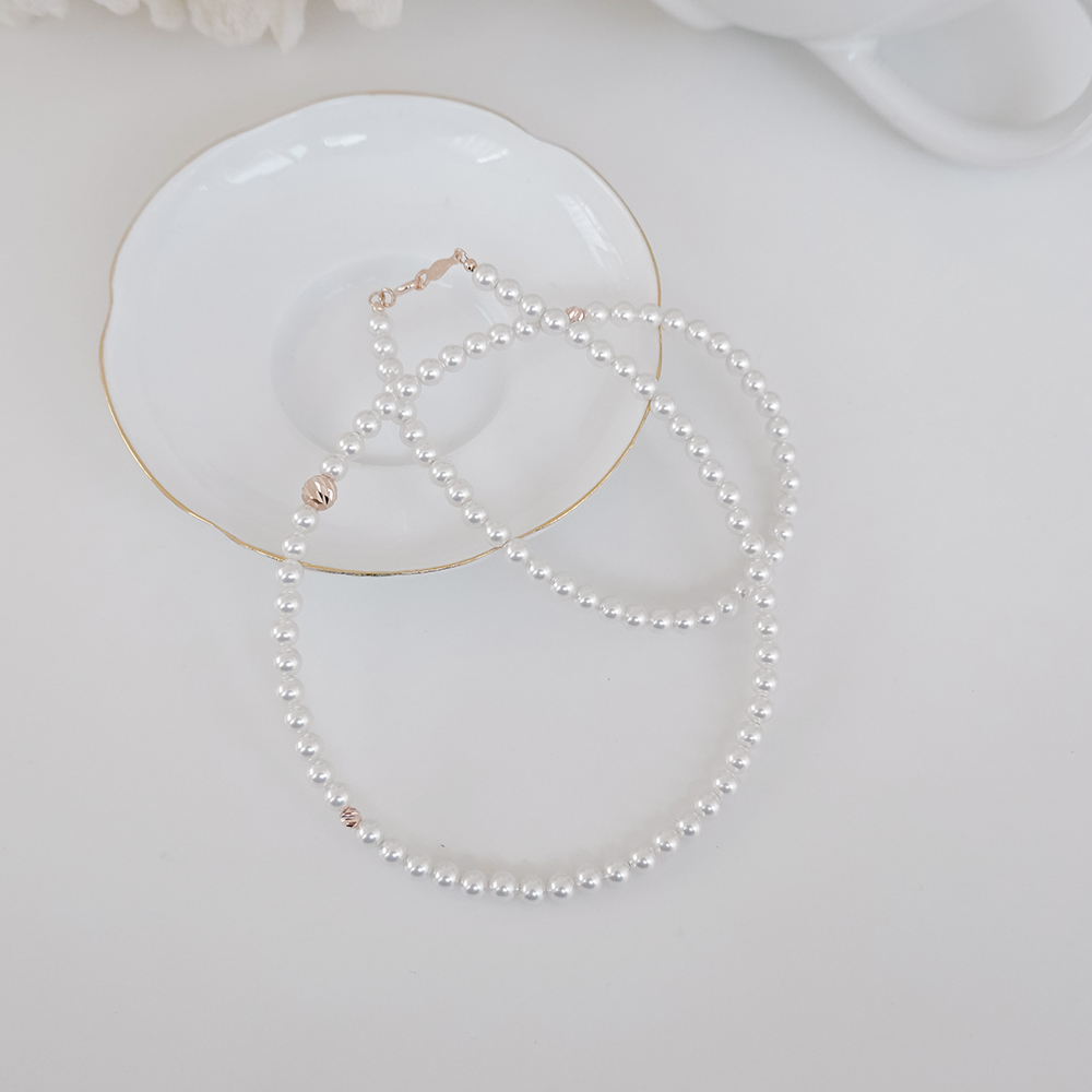 14k 컷팅볼 4mm 진주 목걸이 OPPN0160 - 상세 이미지 2