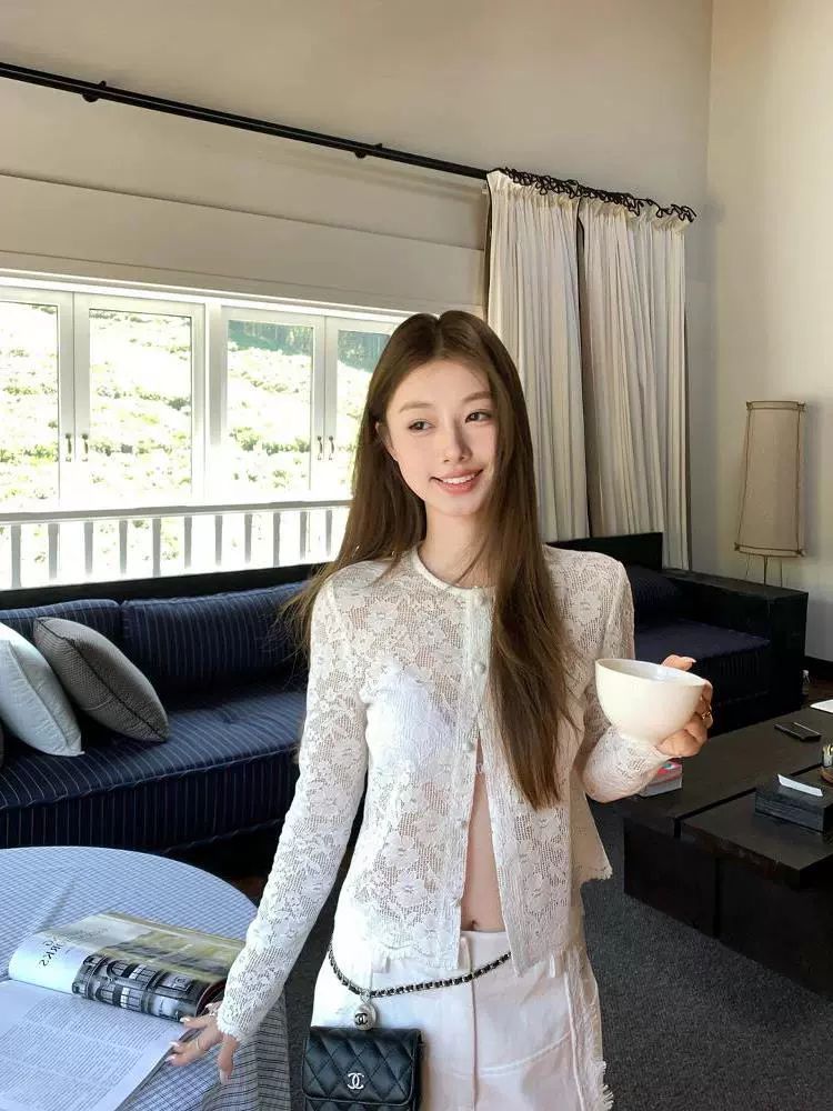 크로쉐 페미닌 카디건 여름 긴팔 그물 레이어드 예능 유퀴즈 292회 제니 옷 자켓 - 상세 이미지 3
