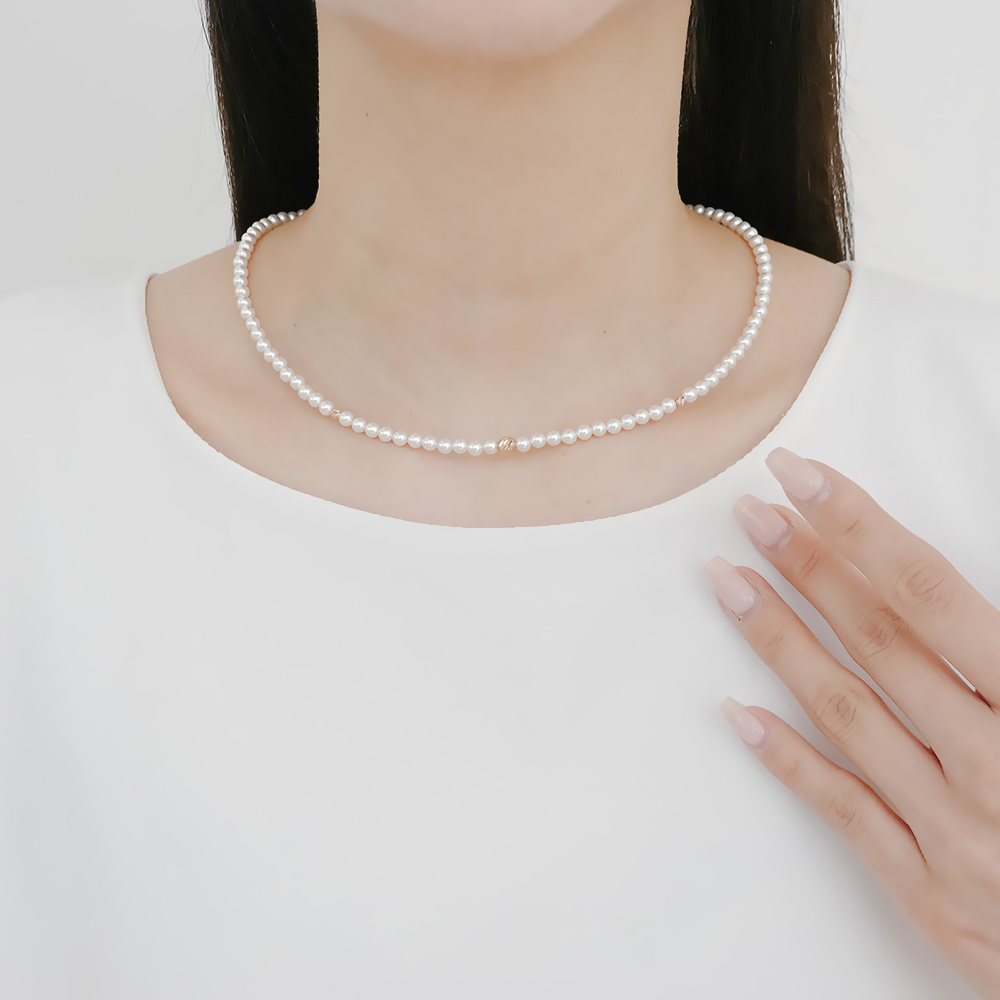 14k 컷팅볼 4mm 진주 목걸이 OPPN0160 - 상세 이미지 4