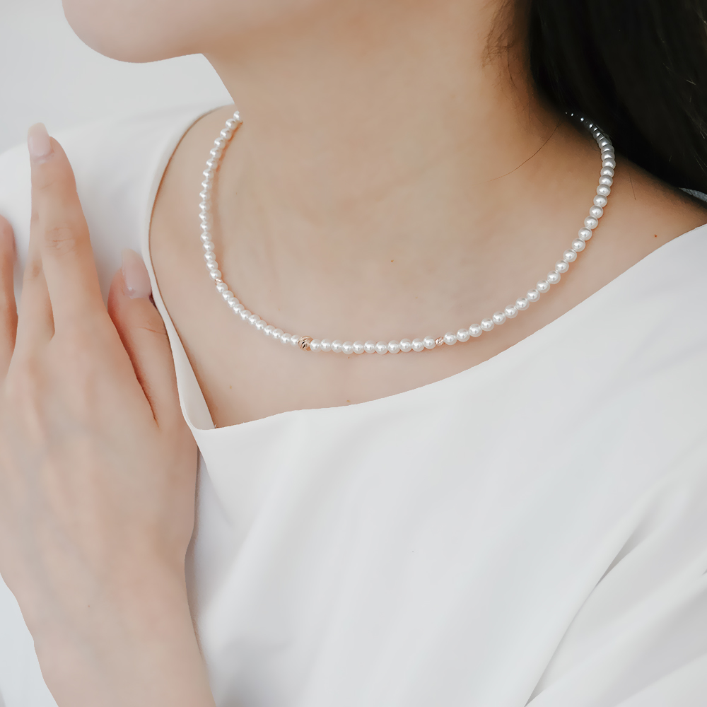 14k 컷팅볼 4mm 진주 목걸이 OPPN0160 - 메인 이미지