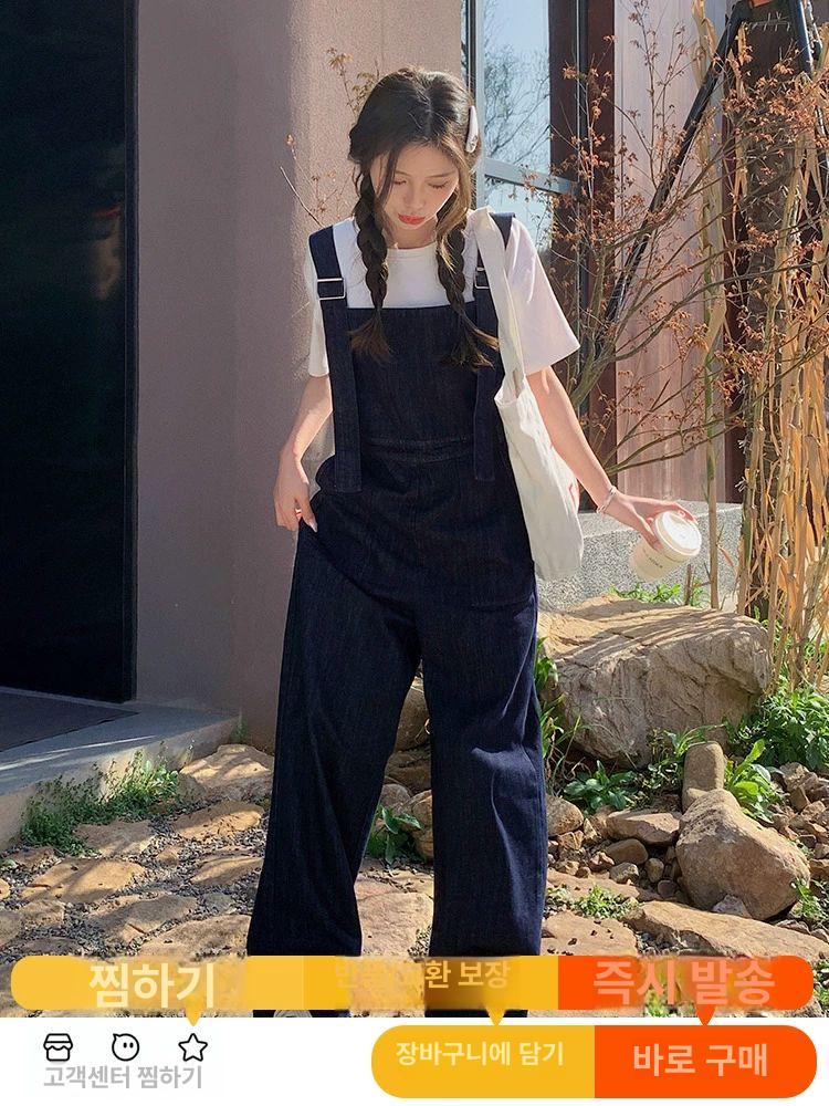 멜빵청바지 진청 오버롤 데님 점프수트 팬츠 와이드핏 - 상세 이미지 4