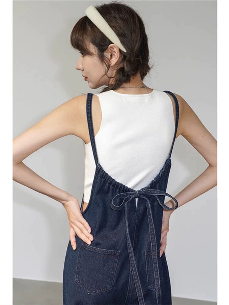 청멜빵 흑청멜빵바지 청슈트 데님 뷔스티에 임산부점프수트 진청 - 상세 이미지 4
