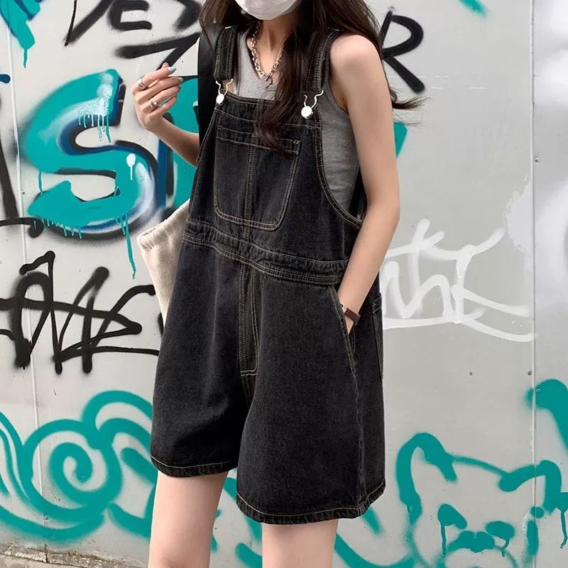 멜빵반바지 멜빵 청반바지 팬츠 데님 오버롤 반바지 - 상세 이미지 3