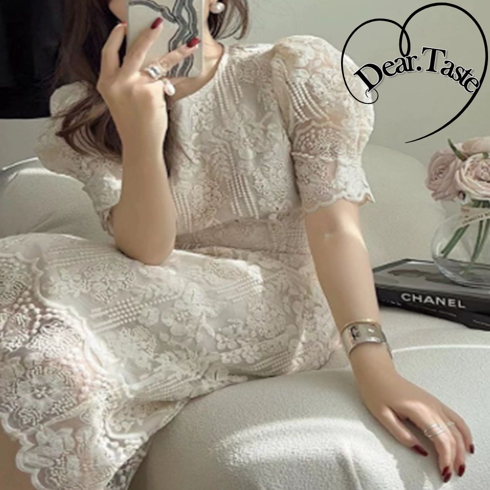 하얀색원피스 펀칭 레이스 소개팅 원피스 크로세 - 상품 이미지
