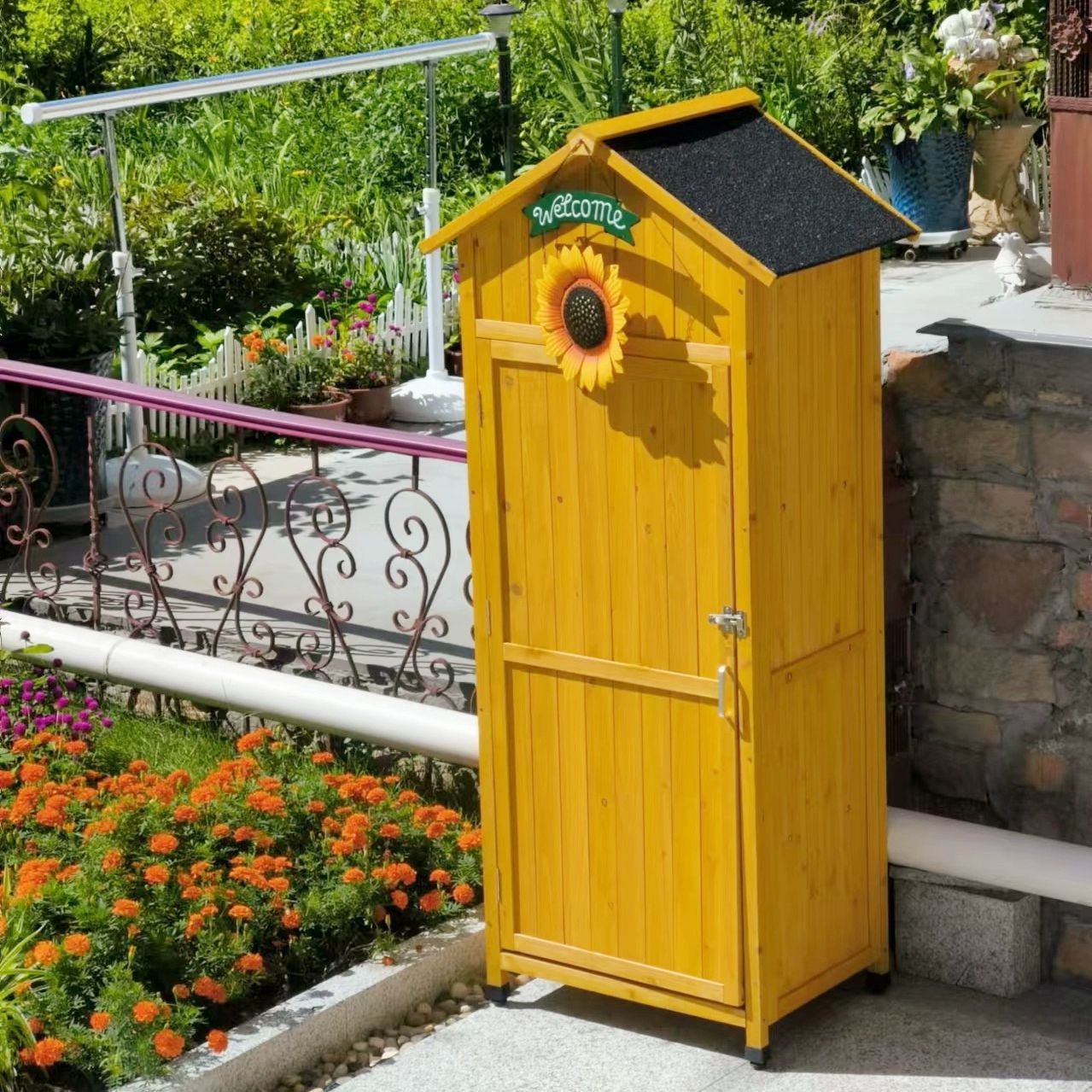 야외 원목 농기구 수납장 청소 도구함 정원 방수 아웃도어