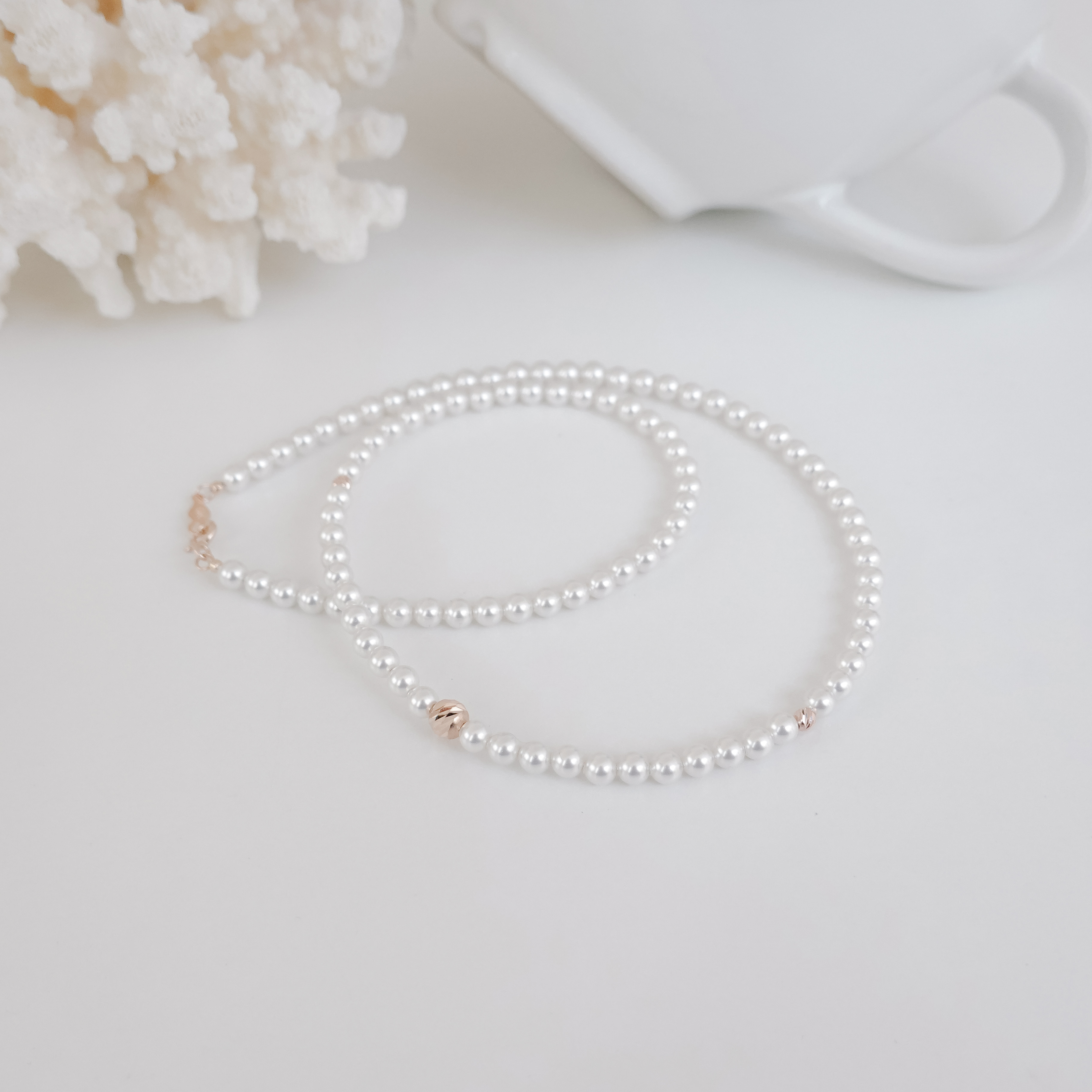 14k 컷팅볼 4mm 진주 목걸이 OPPN0160 - 상세 이미지 5