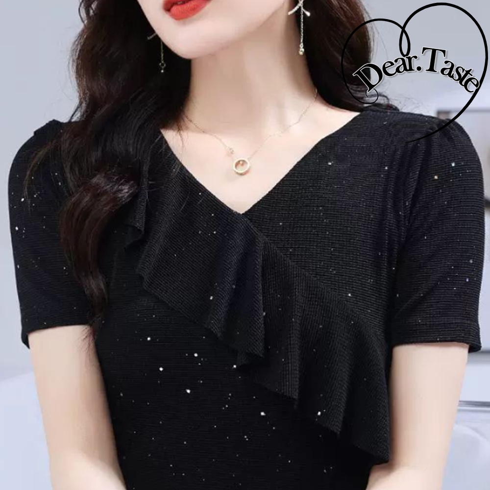 댄스 춤 프릴 상의 여자 브이넥 라인댄스 복장 줌바 라틴 - 메인 이미지