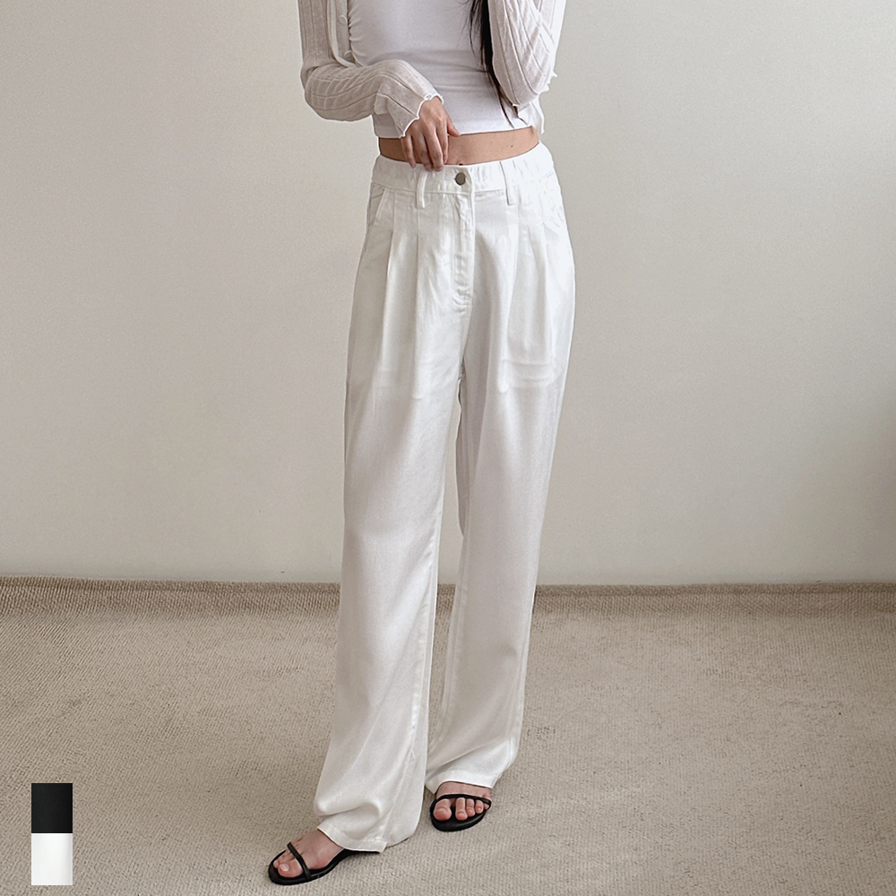 여성 와이드 팬츠 여름 하이웨스트 아이스 투턱 쿨링 블랙 화이트 키작녀 빅사이즈 바지