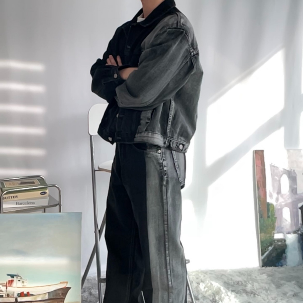 남자배색청바지 남자세미와이드데님팬츠 - 상세 이미지 2