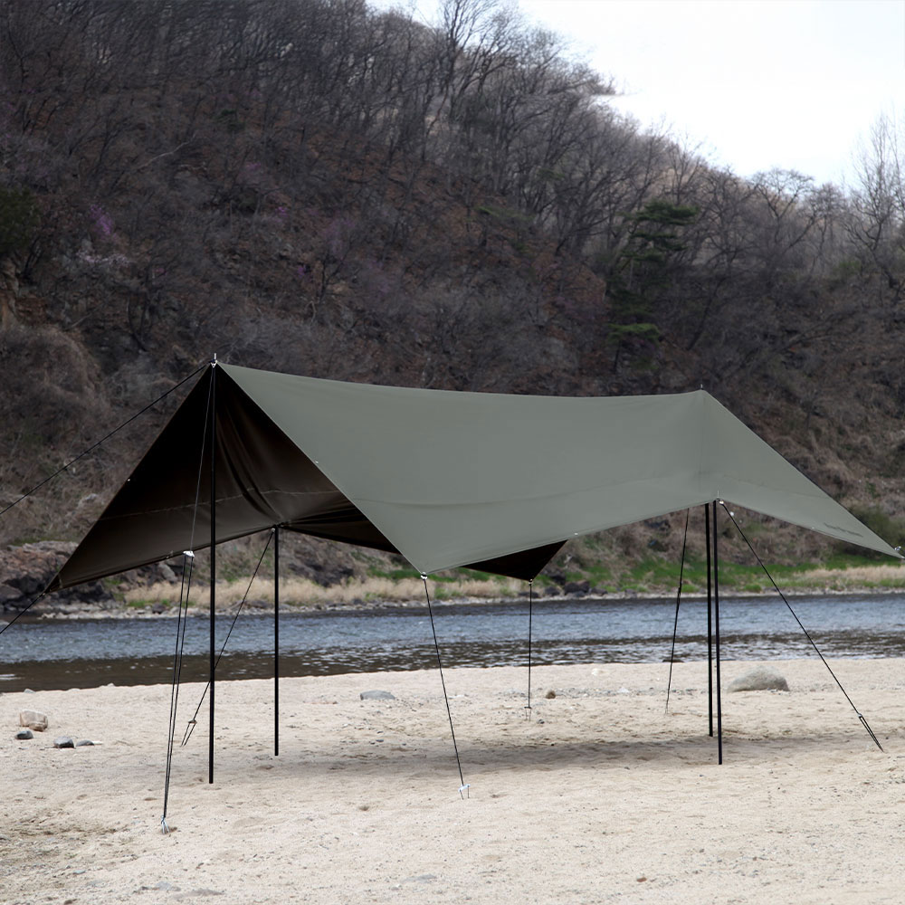 블루폴 포트리스 렉타타프 블랙코팅 캠핑 피크닉 그늘막 대형타프 560x440cm, 카키