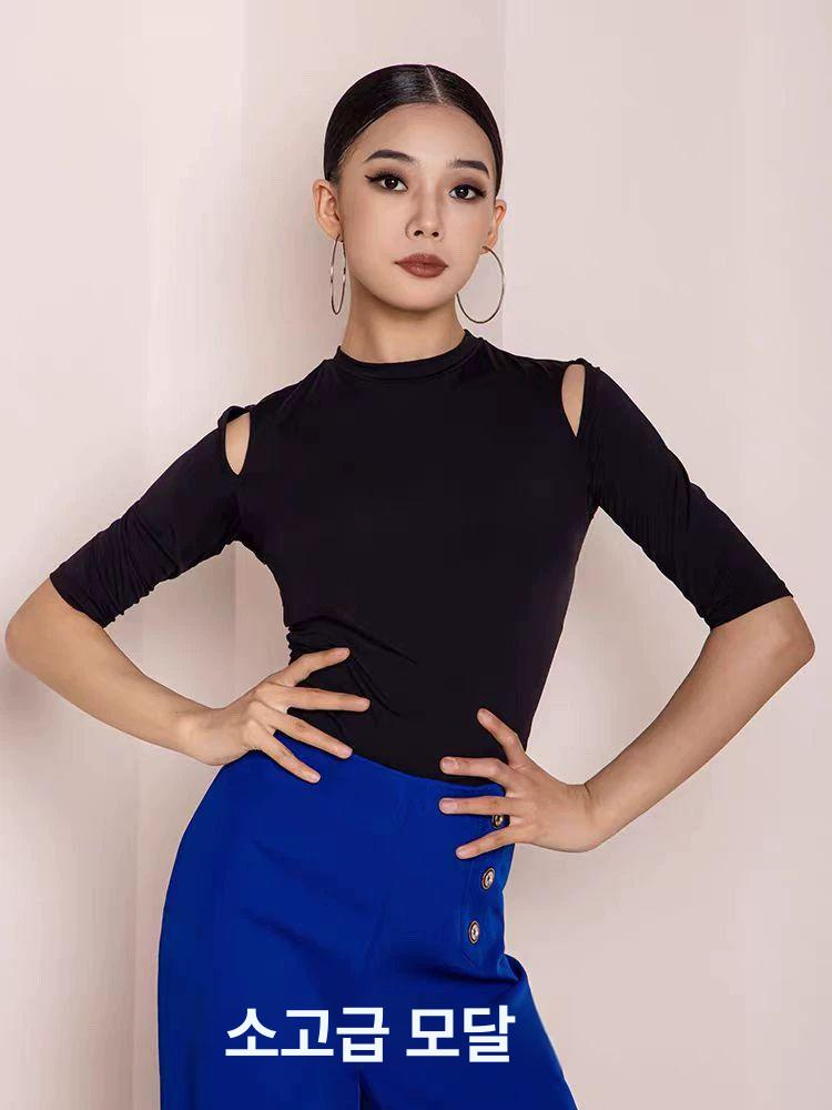 라인댄스복 댄스 긴팔 티셔츠 여성 라틴 댄스복상의 - 상세 이미지 2