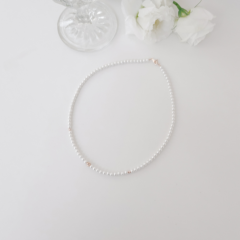 14k 컷팅볼 4mm 진주 목걸이 OPPN0160 - 상세 이미지 4