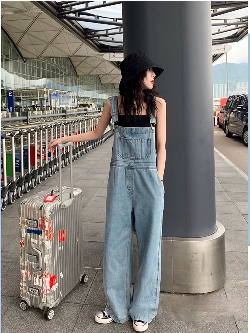 오버롤데님 날씬 와이드 멜빵바지 루즈핏 데님 연청 점프슈트 - 상세 이미지 4