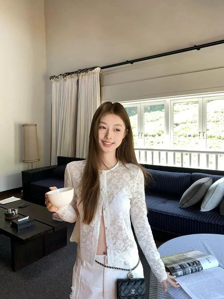크로쉐 페미닌 카디건 여름 긴팔 그물 레이어드 예능 유퀴즈 292회 제니 옷 자켓 - 상세 이미지 5