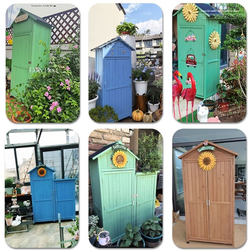 야외 원목 농기구 수납장 청소 도구함 정원 방수 아웃도어