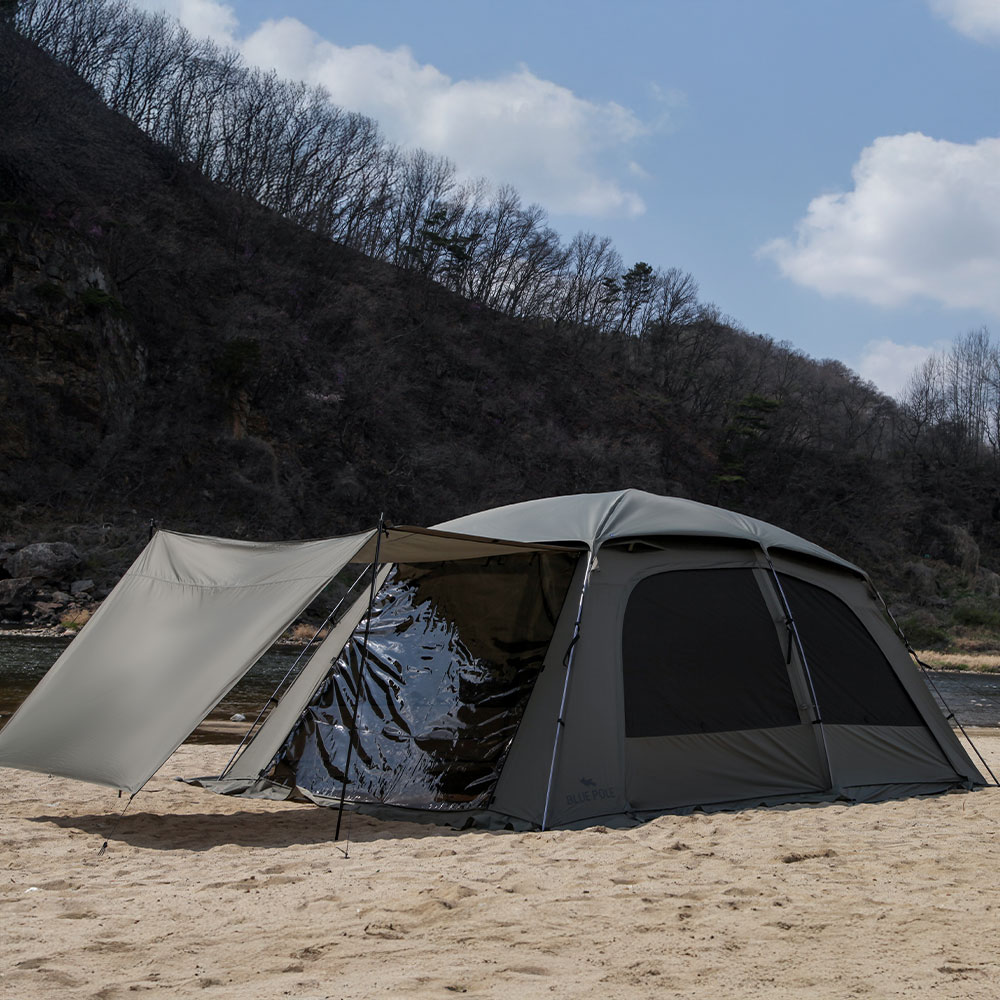 블루폴 브레이브 리빙쉘텐트 거실형 장박 대형 캠핑텐트 TPU창 풀구성 카키