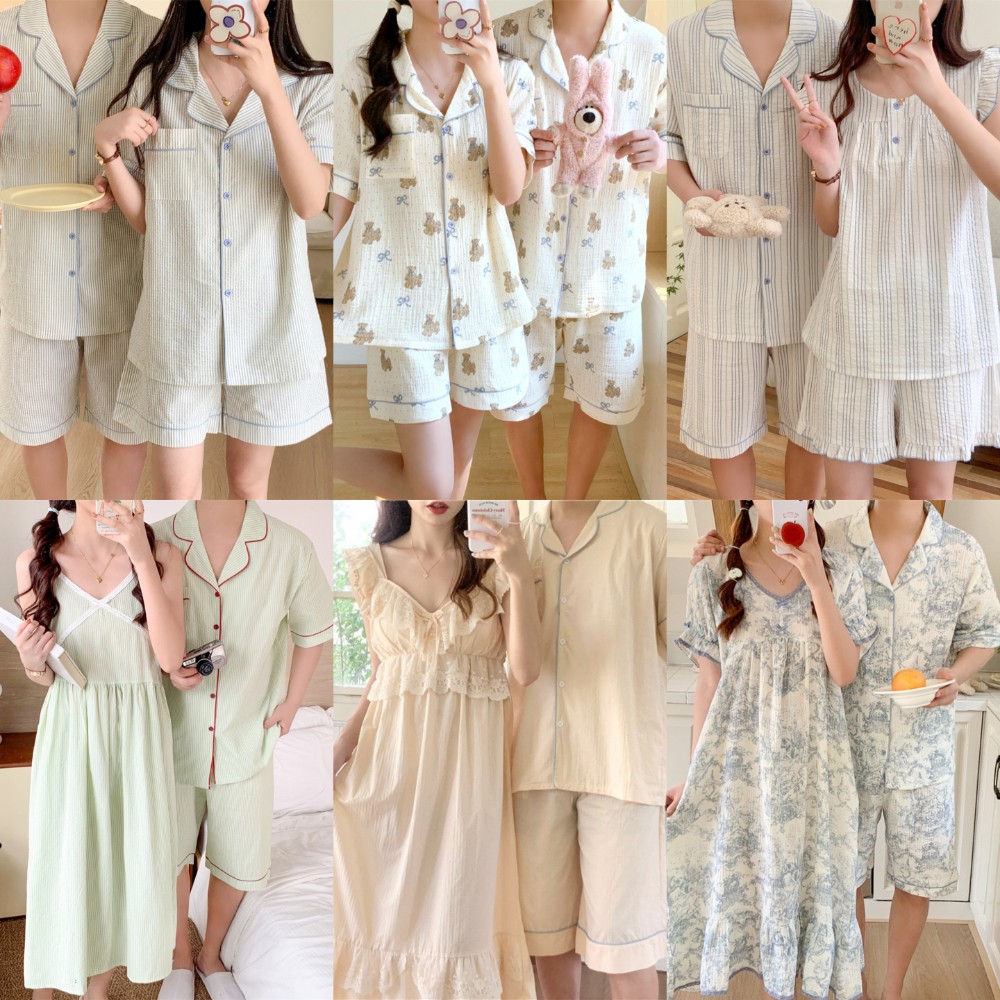 커플잠옷 여름 여성잠옷 원피스 파자마 세트 면 나시