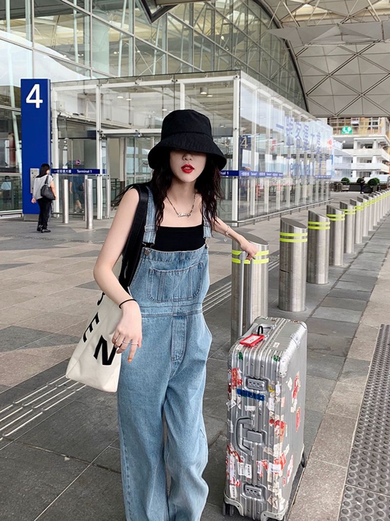 오버롤데님 날씬 와이드 멜빵바지 루즈핏 데님 연청 점프슈트 - 상세 이미지 5