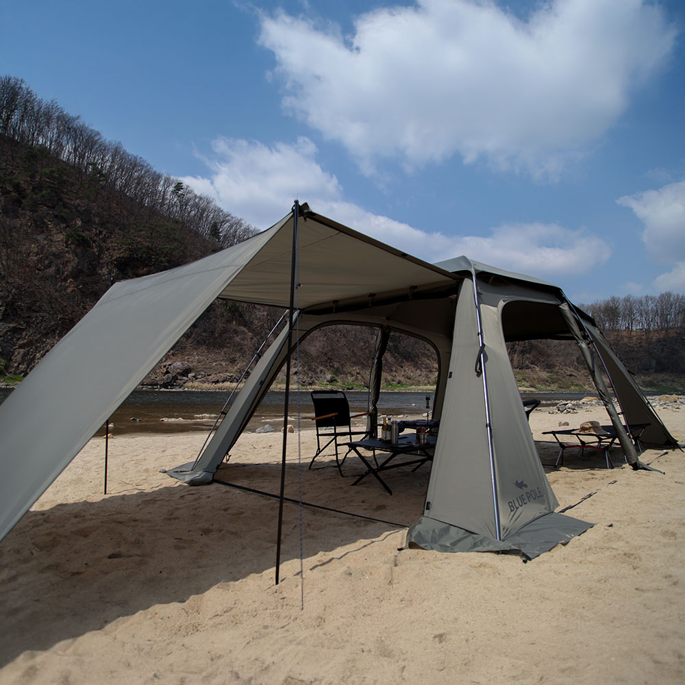 블루폴 브레이브 리빙쉘텐트 거실형 장박 대형 캠핑텐트 TPU창 풀구성 카키