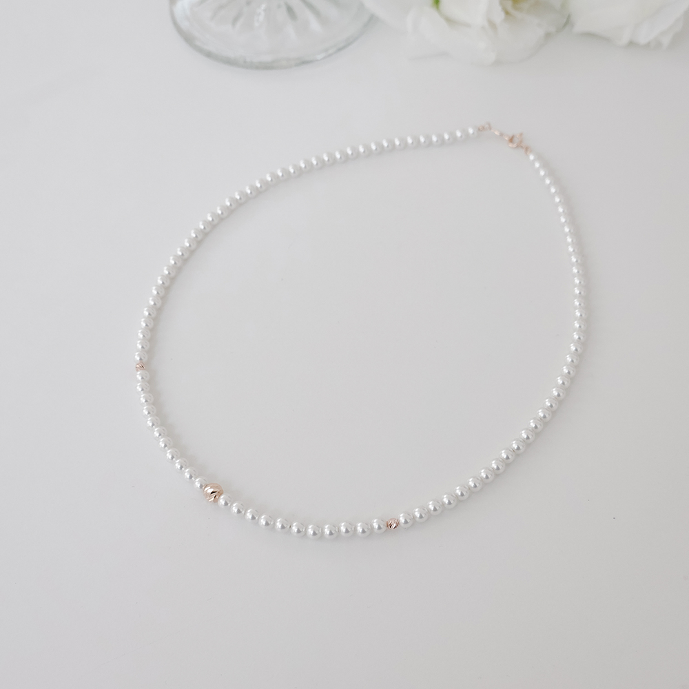 14k 컷팅볼 4mm 진주 목걸이 OPPN0160 - 상세 이미지 3
