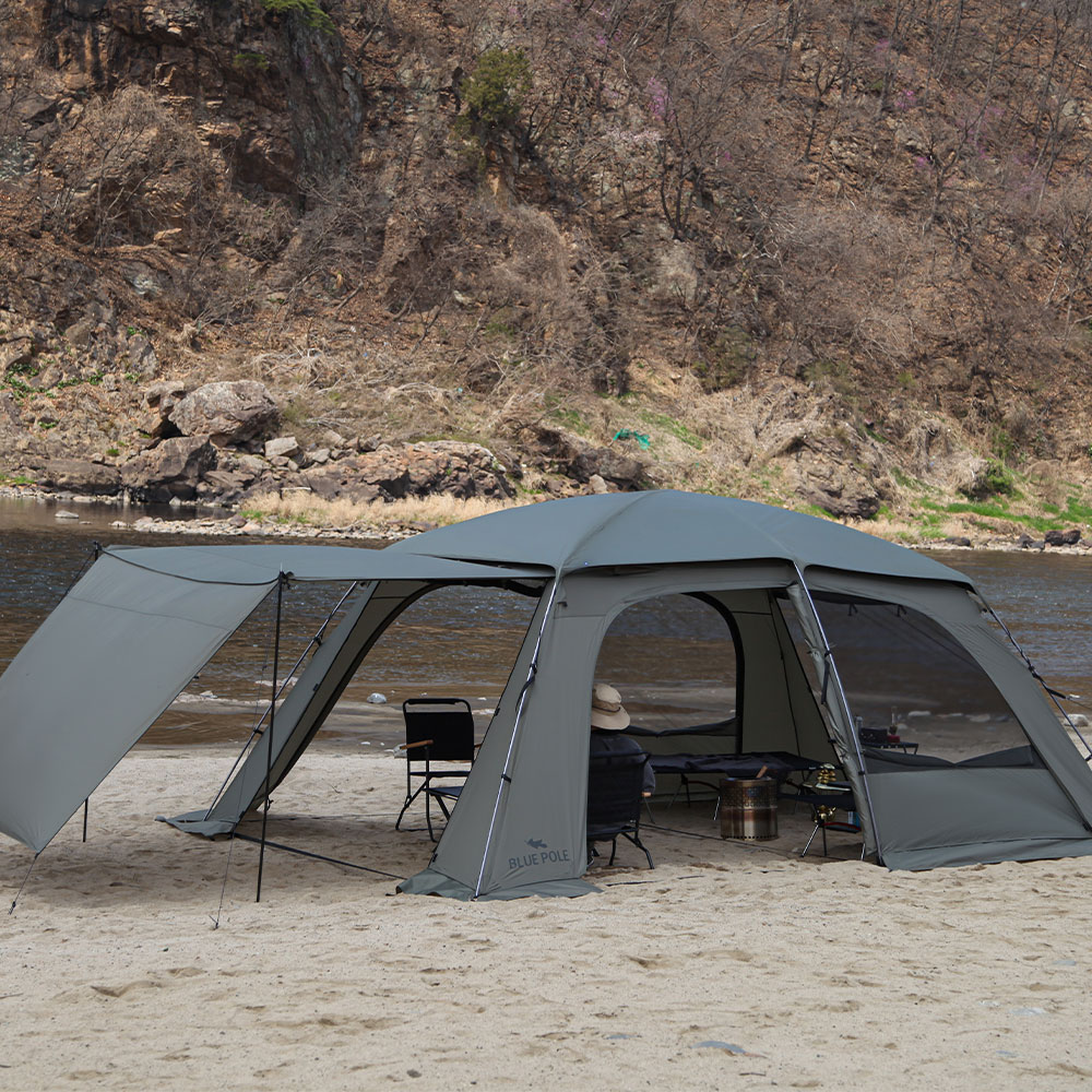 블루폴 브레이브 리빙쉘텐트 거실형 장박 대형 캠핑텐트 TPU창 풀구성 카키