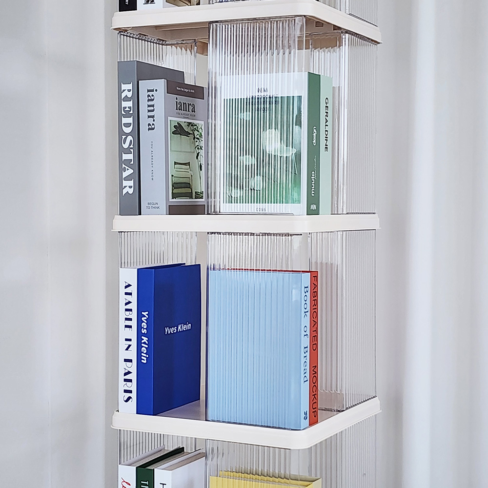 회전 책장 인테리어 책꽂이 투명 조립식 틈새 미니 코너 2단