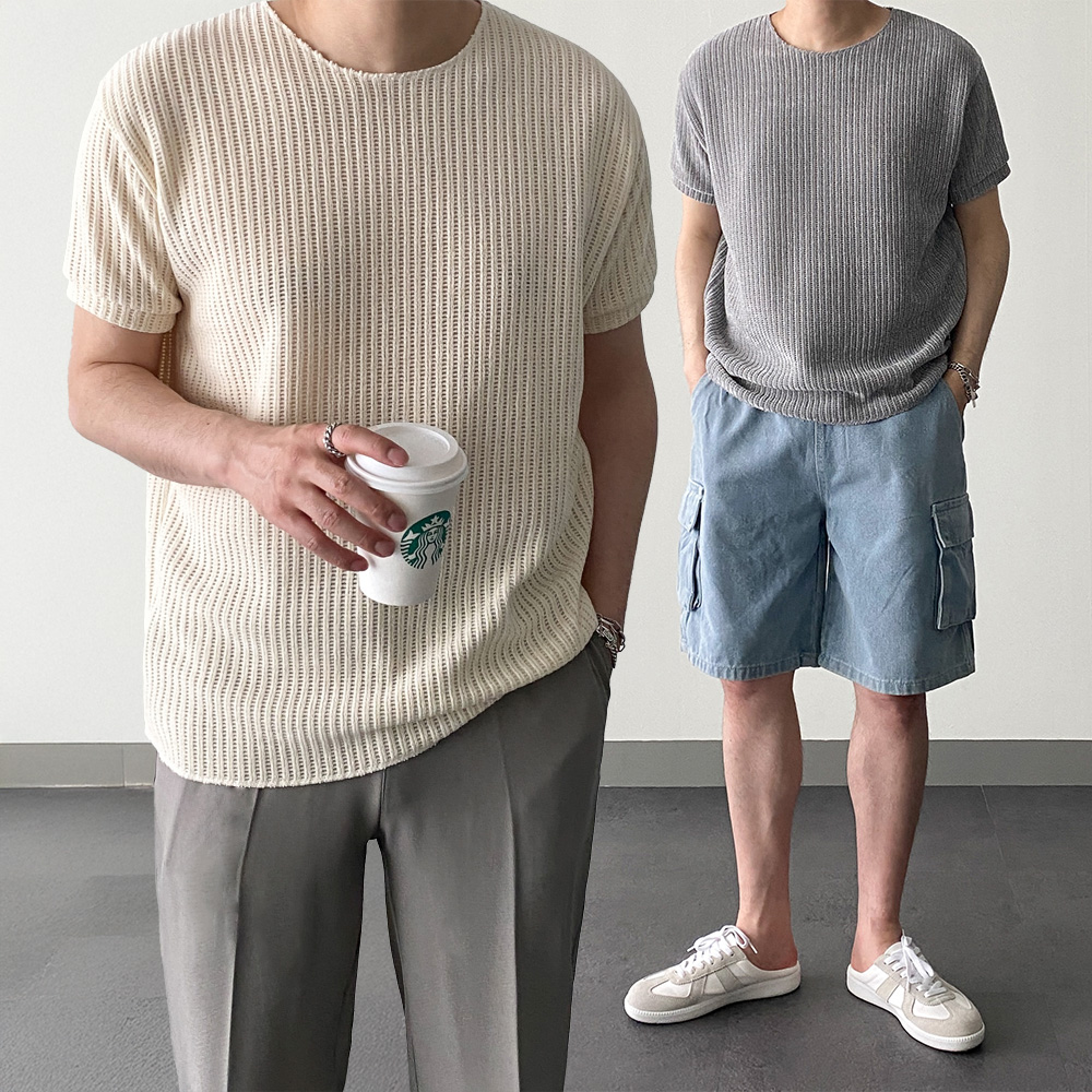 1+1 머슬핏반팔 남자오버핏반팔 무지반팔티 - 상품 이미지