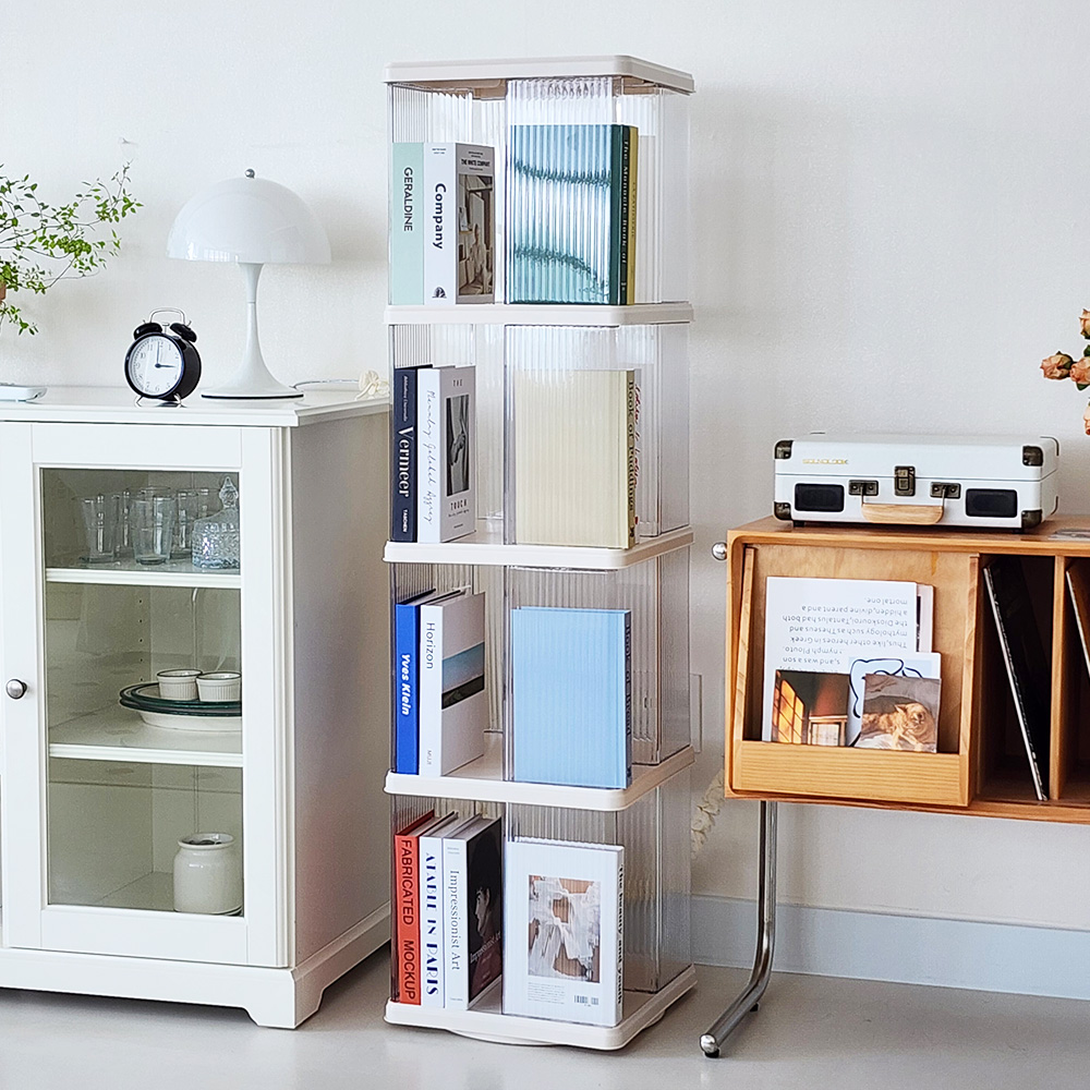 회전 책장 인테리어 책꽂이 투명 조립식 틈새 미니 코너 2단
