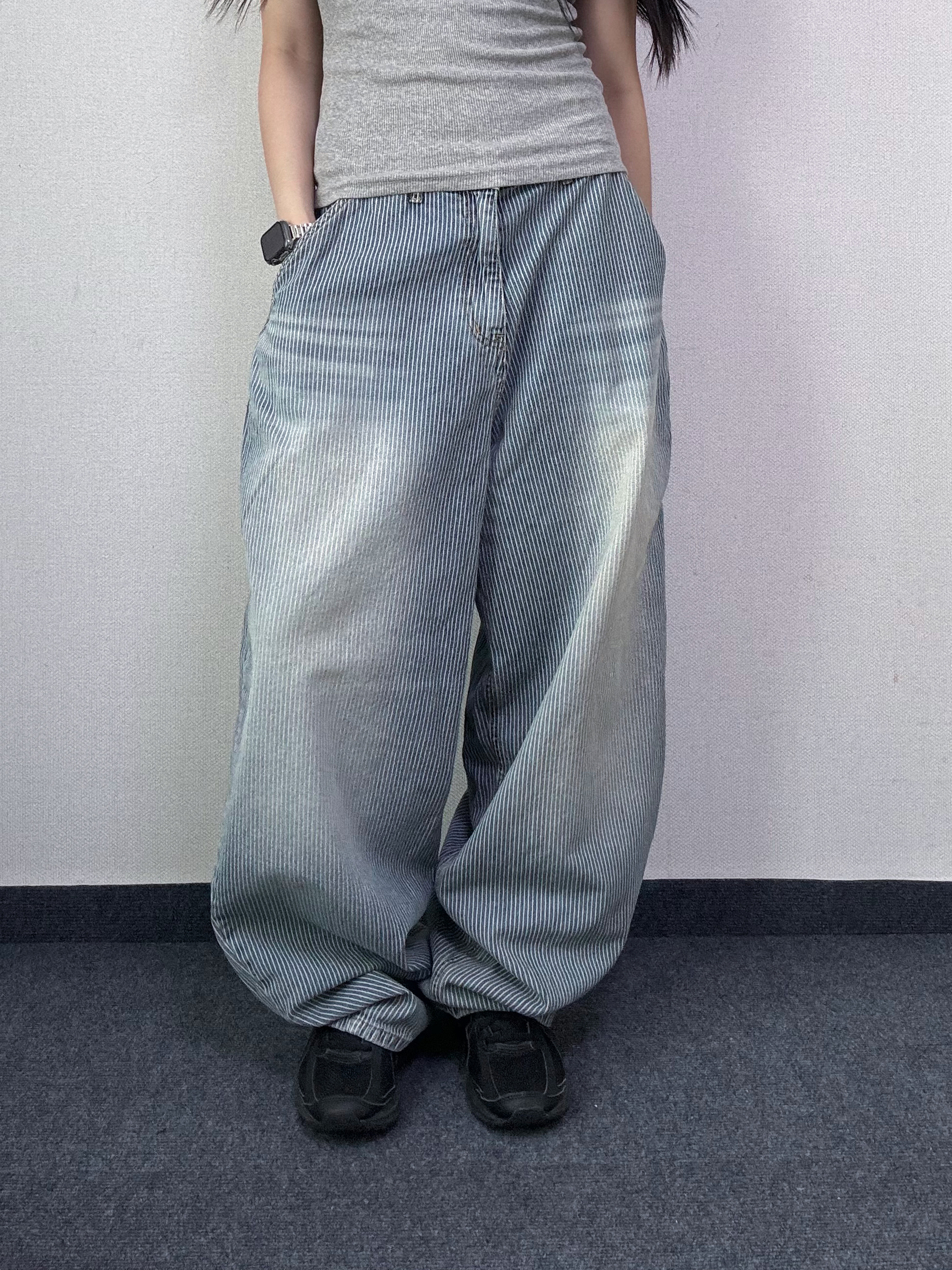와브 스트라이프 벌룬 워싱 데님 팬츠 [2Size] - 상세 이미지 3
