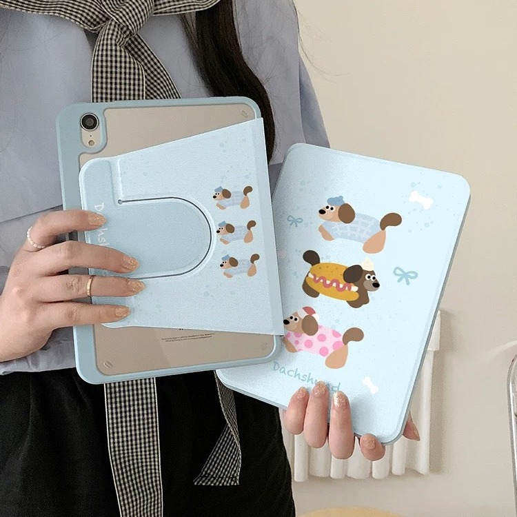 햄버거 & 닥스훈트 360도 회전 태블릿 케이스 🍔🐶 iPad Pro/Air6/5/10 - 메인 이미지