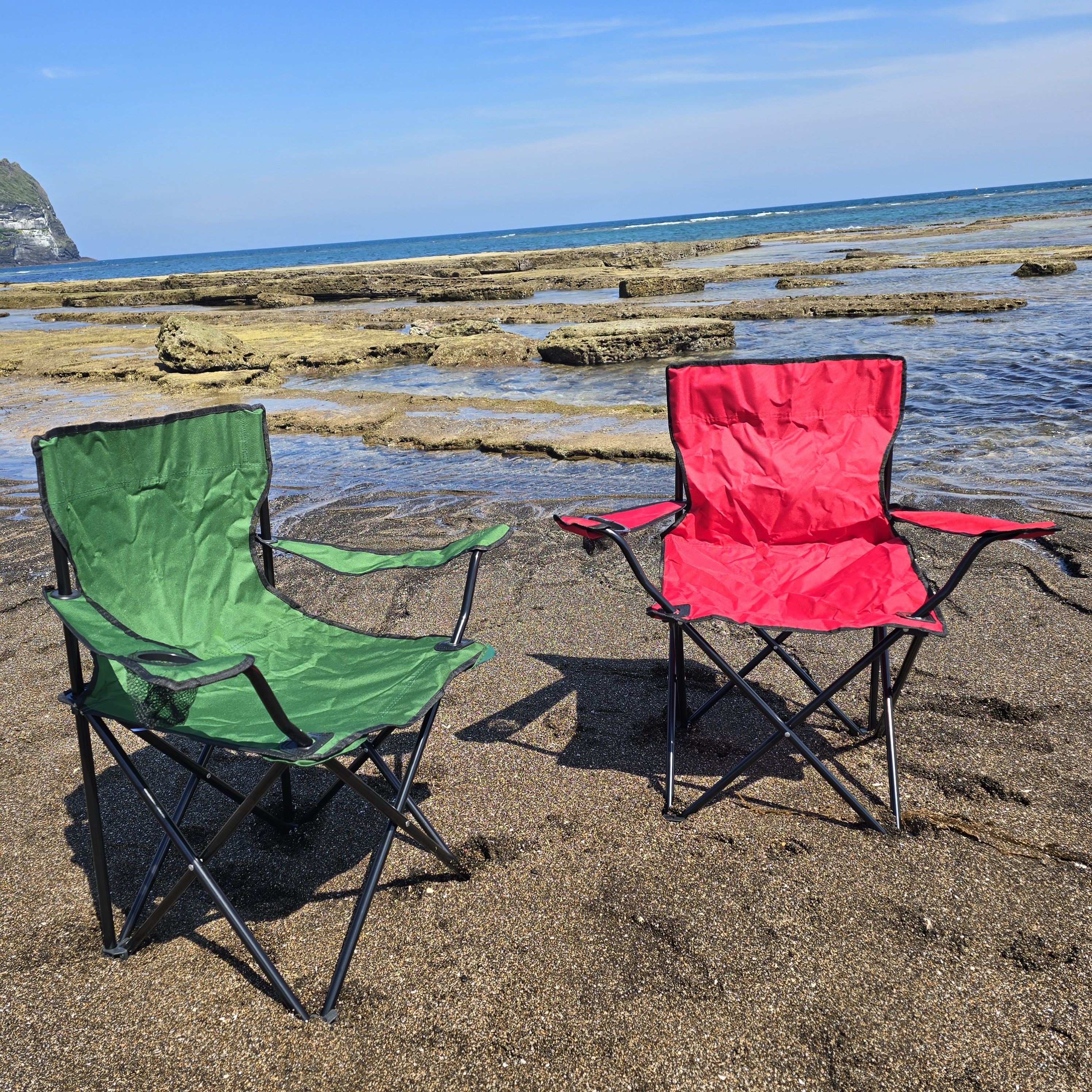 [팔걸이 캠핑의자] 접이식 야외용 컵홀더 포함 그린1개+레드1개 - 상세 이미지 3