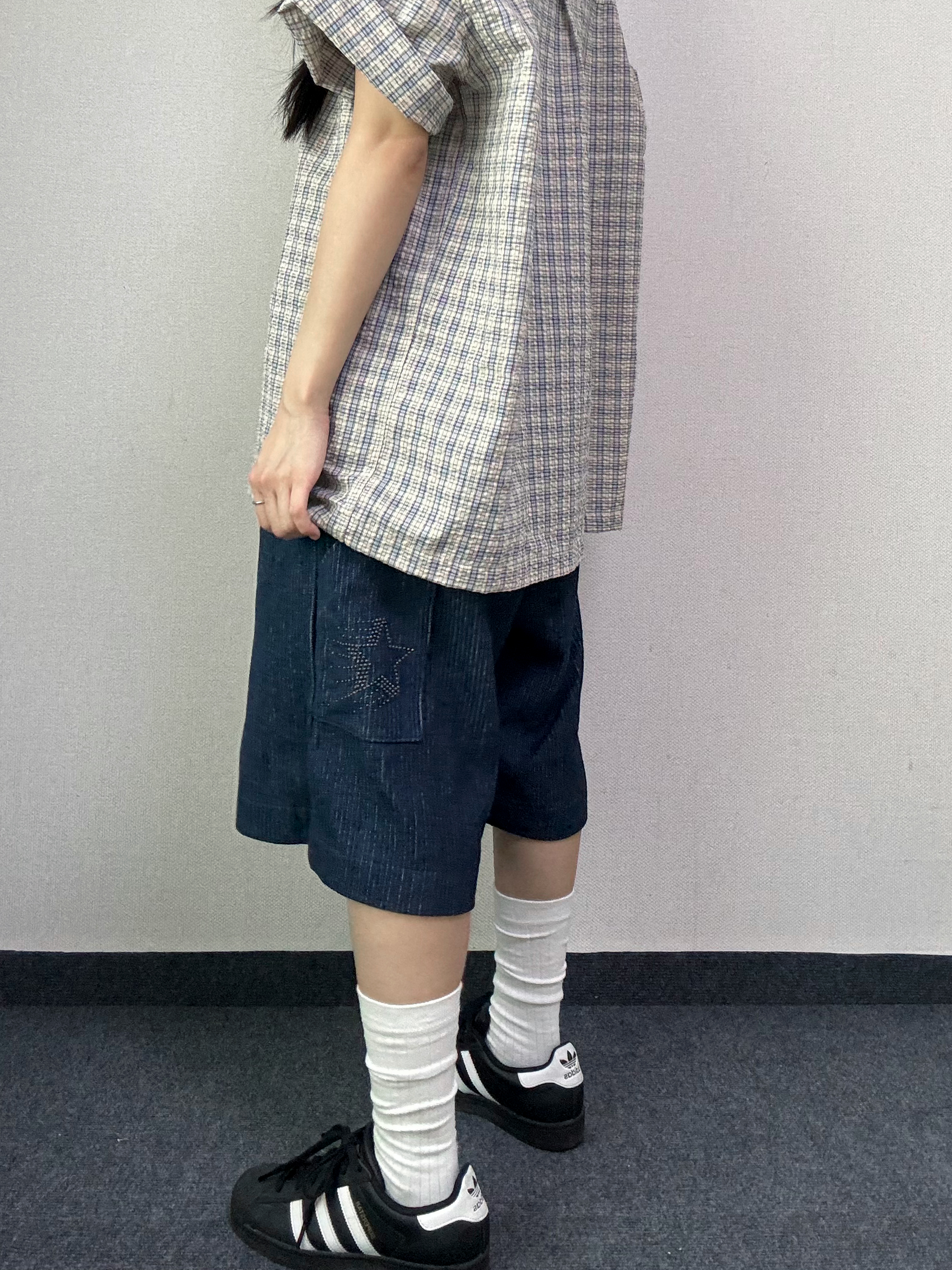 이브 스터드 버뮤다 데님 밴딩 팬츠 [2Color] - 상세 이미지 3