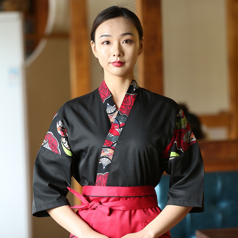 일식 조리 복 조리사 실기 제과제빵 레스토랑 호텔 시험복 감색 난초무늬 재킷 S - 상품 이미지