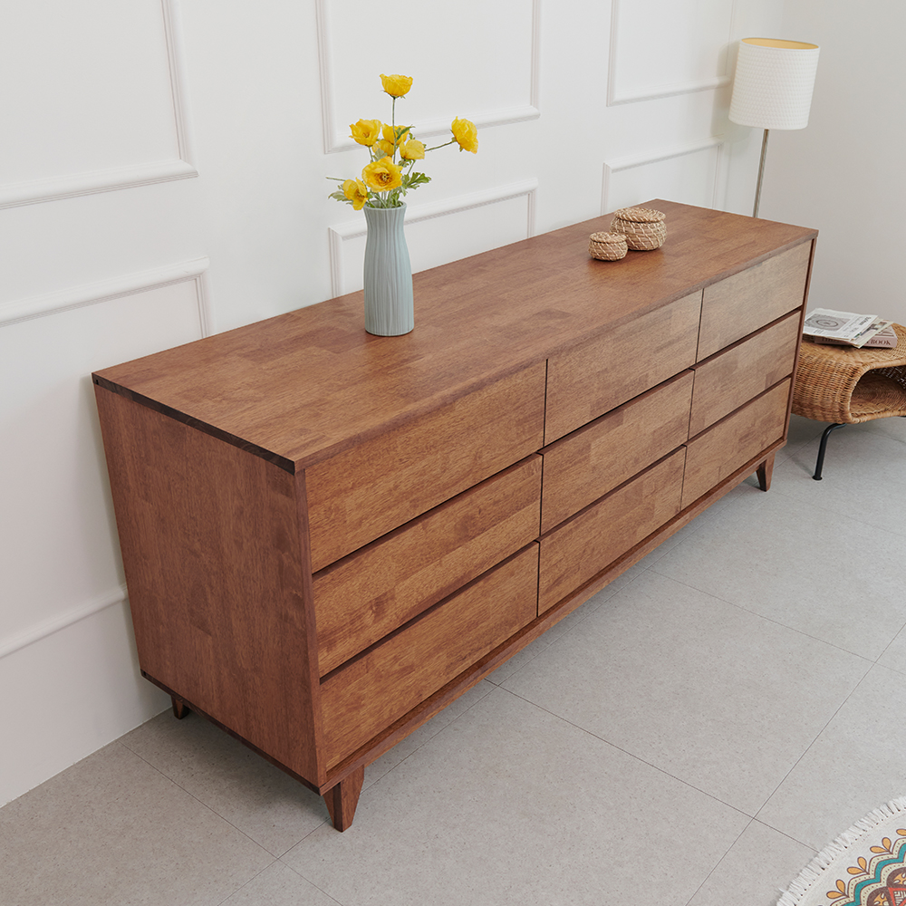 루튼 1800 안방 옷 다용도 원목 3단 와이드 서랍장