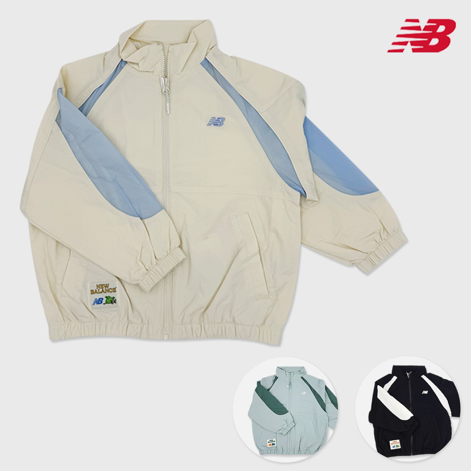 뉴발란스 키즈 컬러블럭 바람막이 자켓 초등학생 유아 봄 가을 경량 재킷 블랙 아이보리 민트