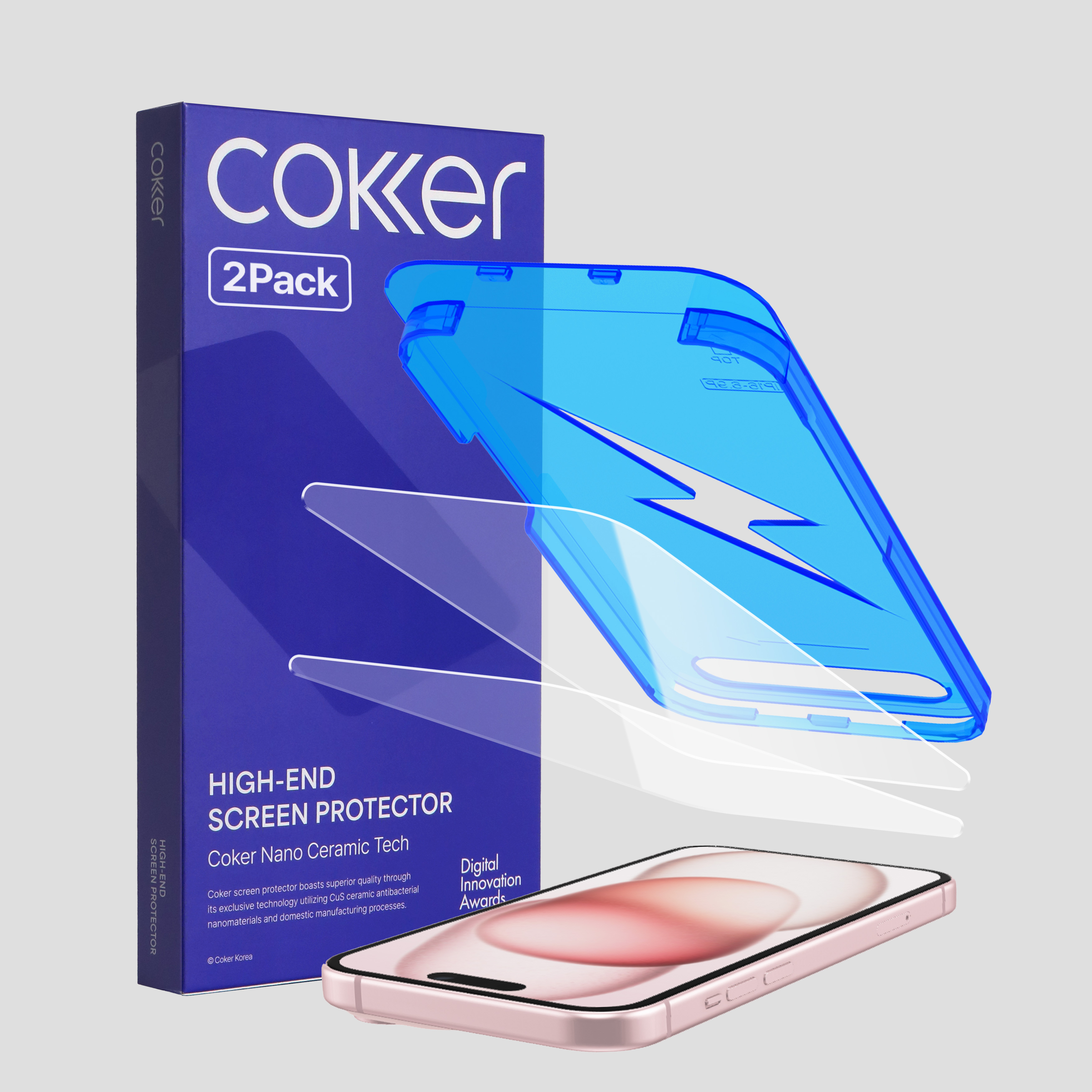 [내일배송] 코커 원터치 강화유리 이지핏 풀커버 액정보호필름 아이폰15, 2매입 제품 이미지