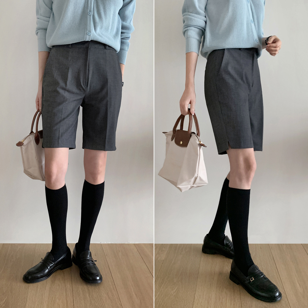 하이웨스트 슬릿 버뮤다팬츠 여자 반바지 5부 여성슬랙스 가을바지 정장 키작녀바지 카프리팬츠