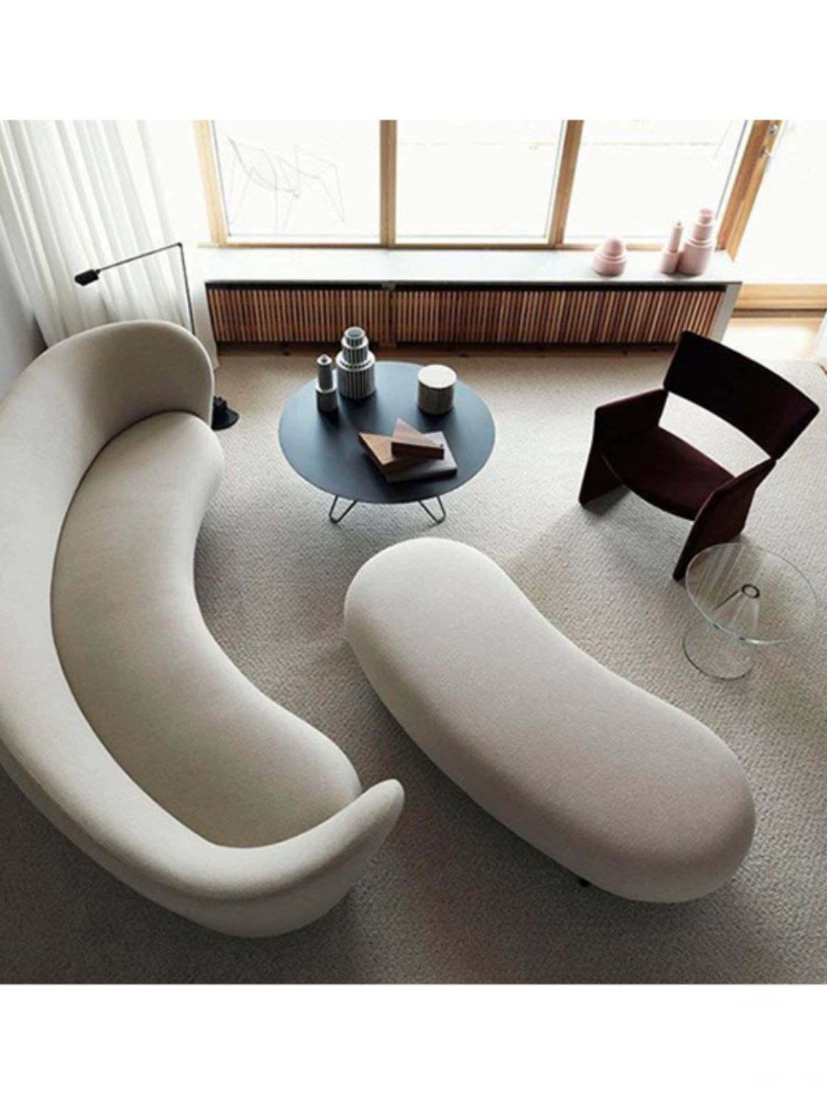 북유럽 반원형 벤치 거실 수납벤치 심플 크리에이티브 패브릭소파 80x40x40cm-미백 코튼 리넨