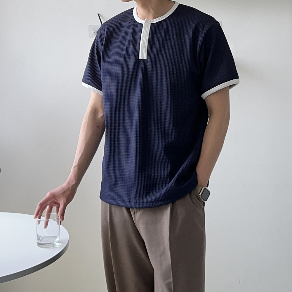 남자 반팔티 구김없는 빅사이즈 와플 헨리넥 반팔 링거티 - 상세 이미지 2