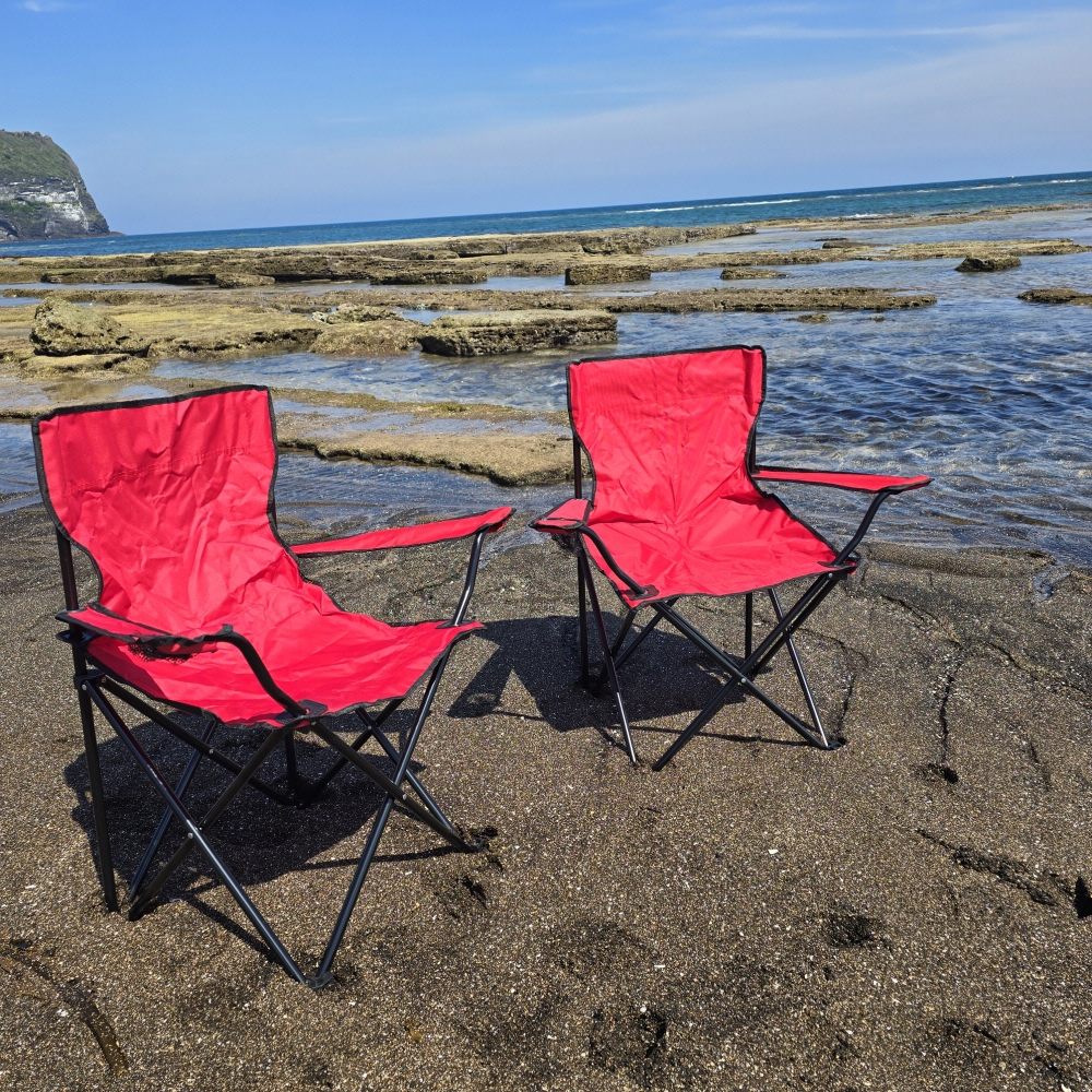 [팔걸이 캠핑의자] 접이식 야외용 컵홀더 포함 레드2개 - 상세 이미지 3