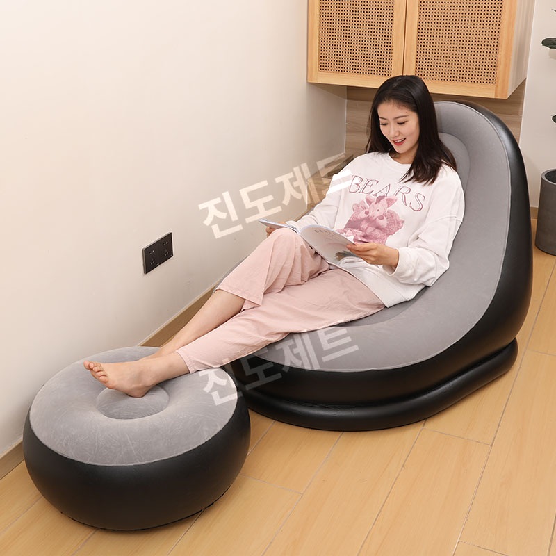 에어 쿠션소파 빈백 매트 캠핑용 휴대용 야외 좌식 의자 그레이 풋페달 조합 - 상품 이미지