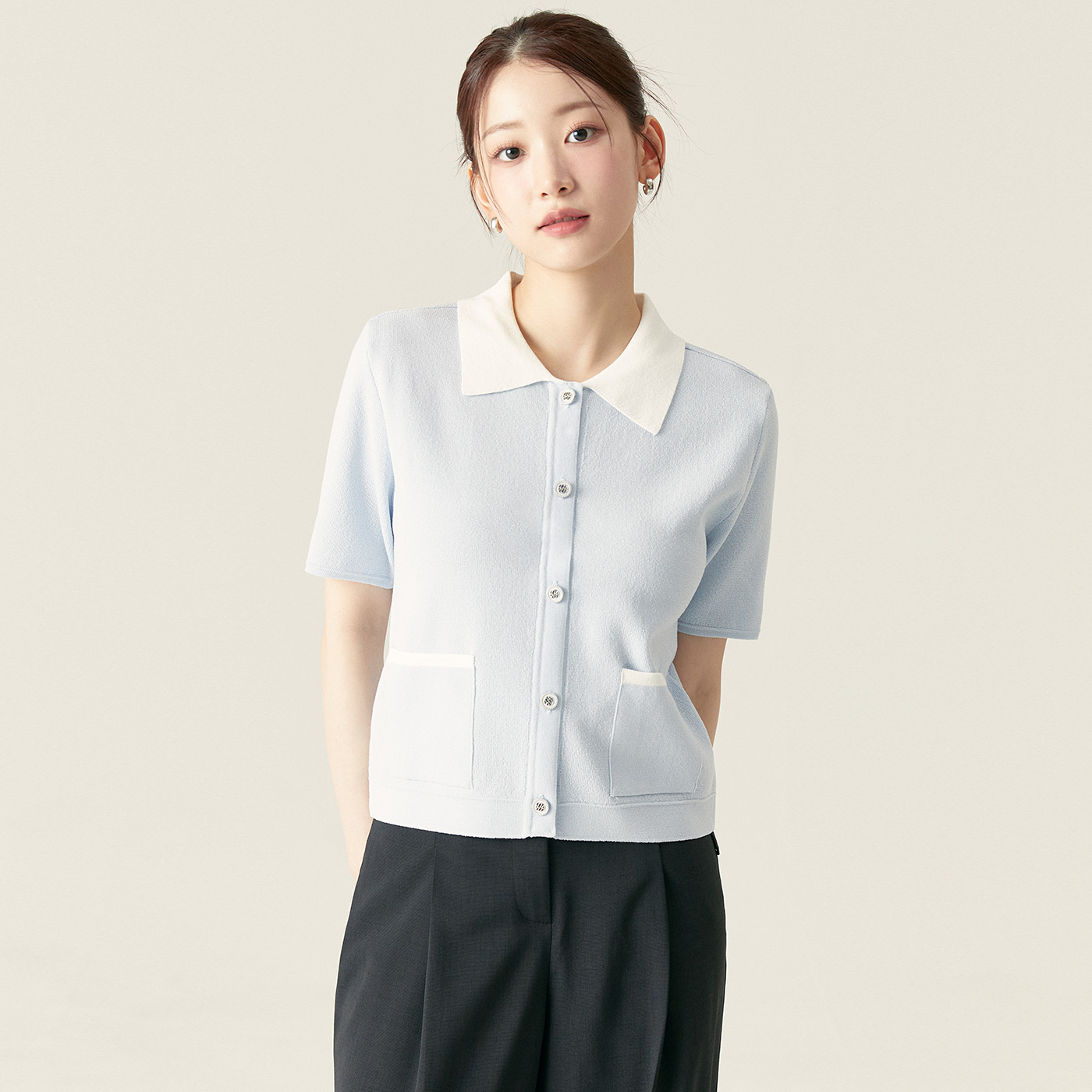 로엠 카라 반팔 가디건 RMCKF24R12 - 상품 이미지