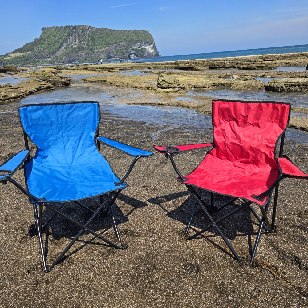 [팔걸이 캠핑의자] 접이식 야외용 컵홀더 포함 레드1개+블루1개 - 상세 이미지 2