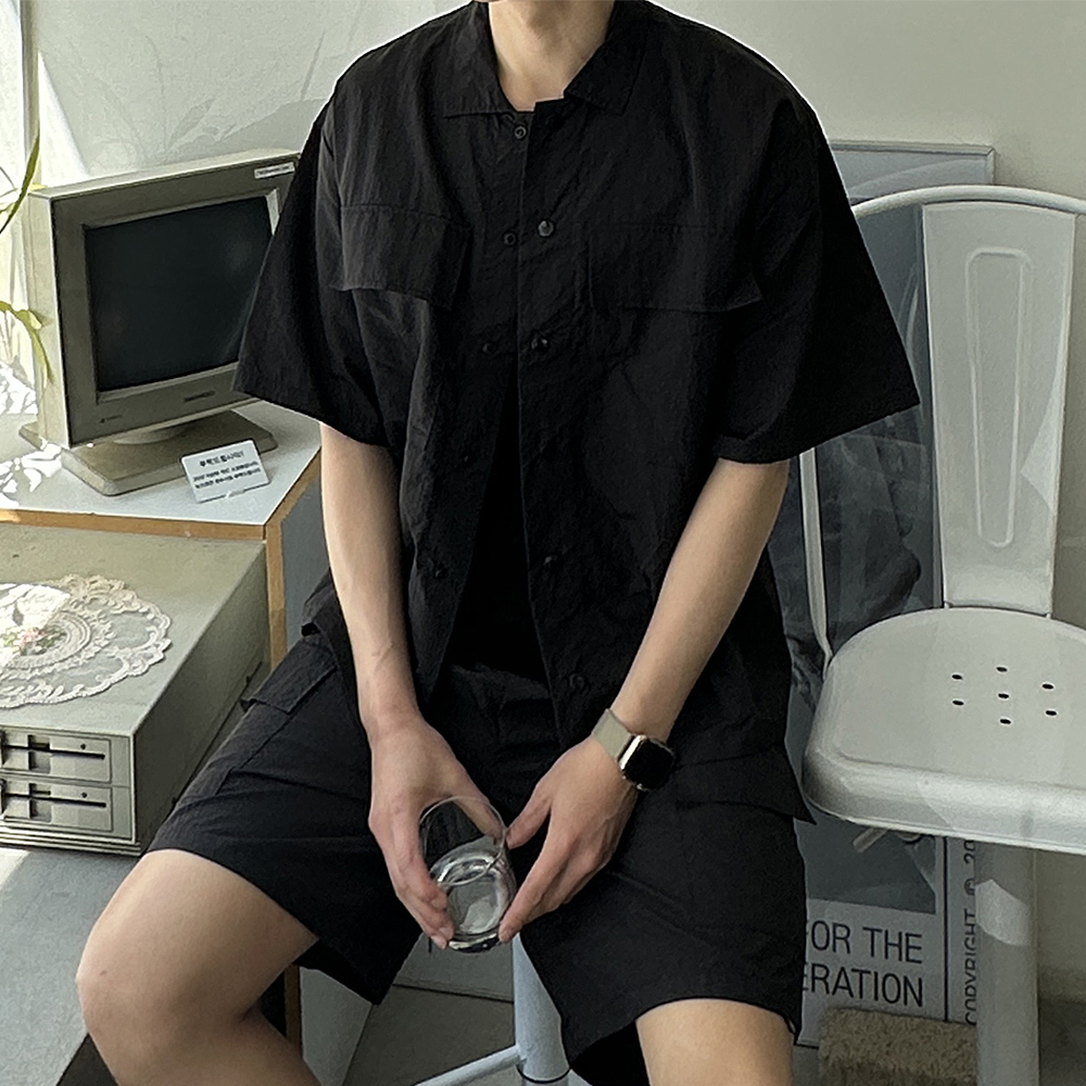 남자 반팔셔츠 오버핏 텐셀 여름 남방 남자 셔츠 - 상세 이미지 2