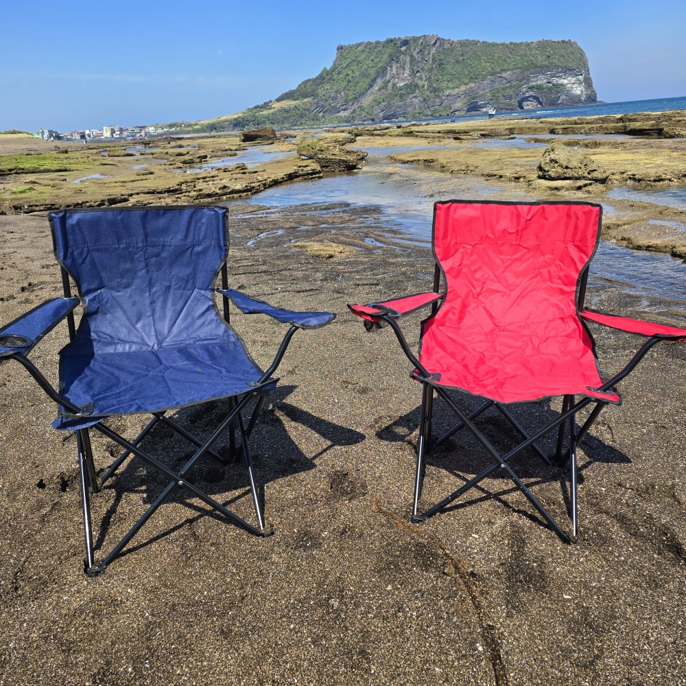 [팔걸이 캠핑의자] 접이식 야외용 컵홀더 포함 레드1개+네이비1개 - 상세 이미지 2