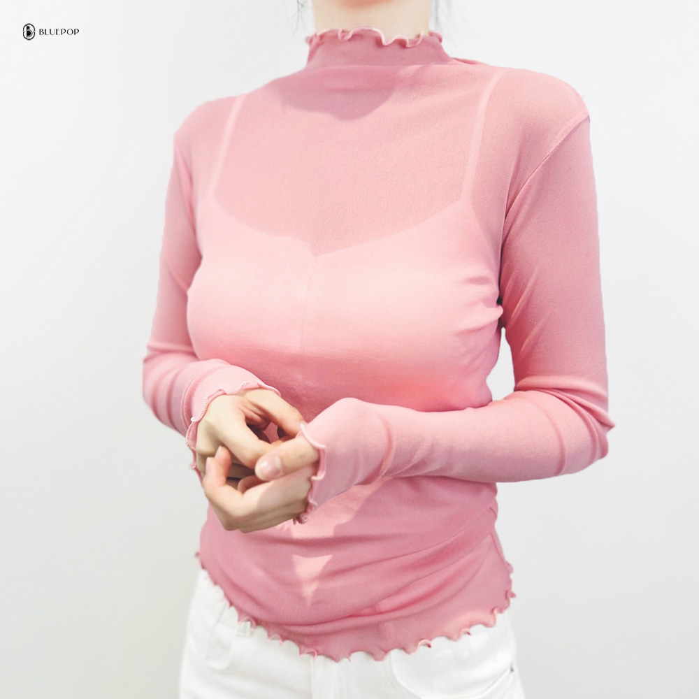 [17color]컬러풀 시스루 레이어드 블라우스 티 시스루블랙 이미지 4