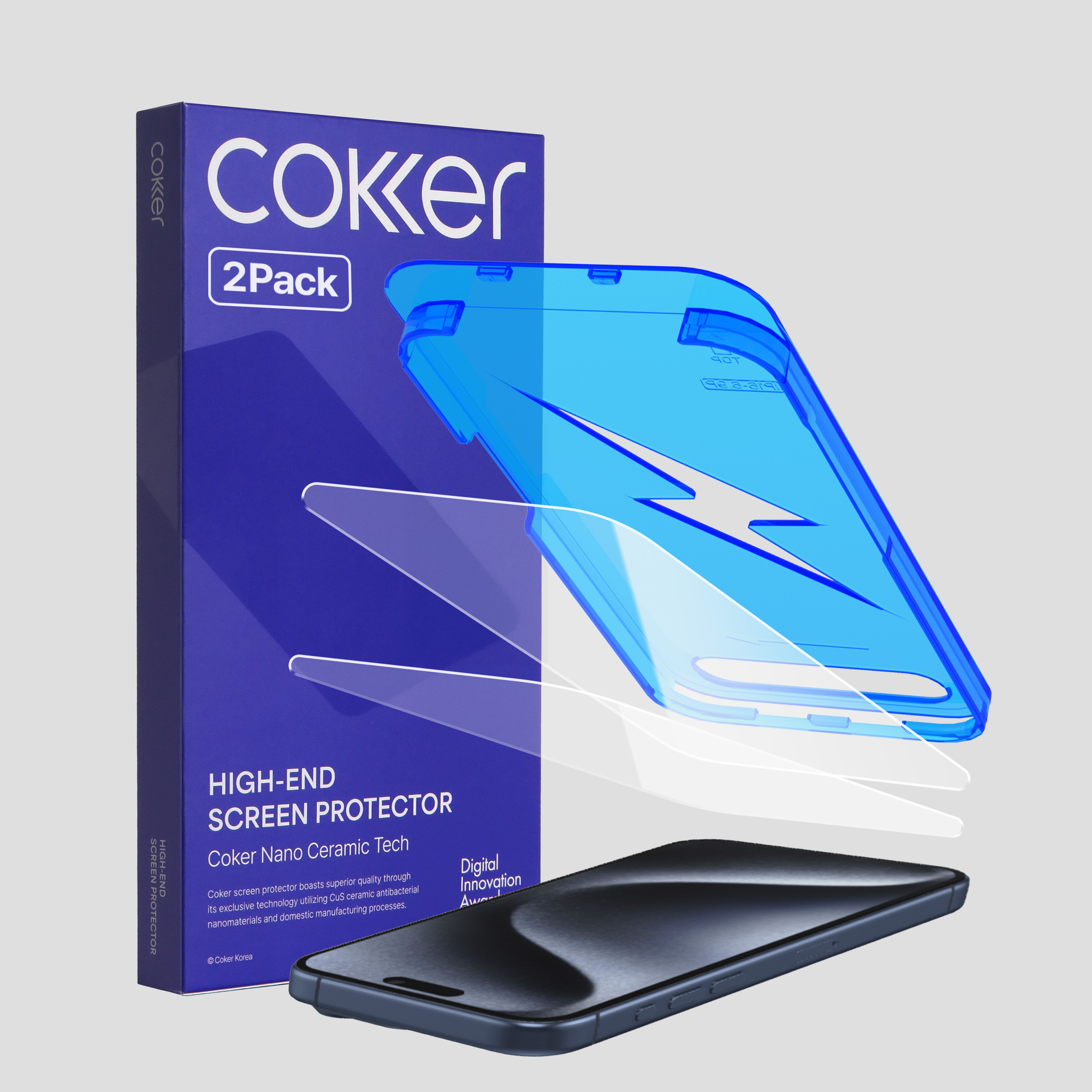 [내일배송] 코커 원터치 강화유리 이지핏 풀커버 액정보호필름 아이폰15 프로 맥스, 2매입 제품 이미지