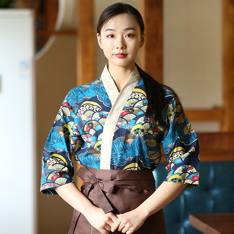 일식 조리 복 조리사 실기 제과제빵 레스토랑 호텔 시험복 감색 난초무늬 재킷 S - 상세 이미지 3