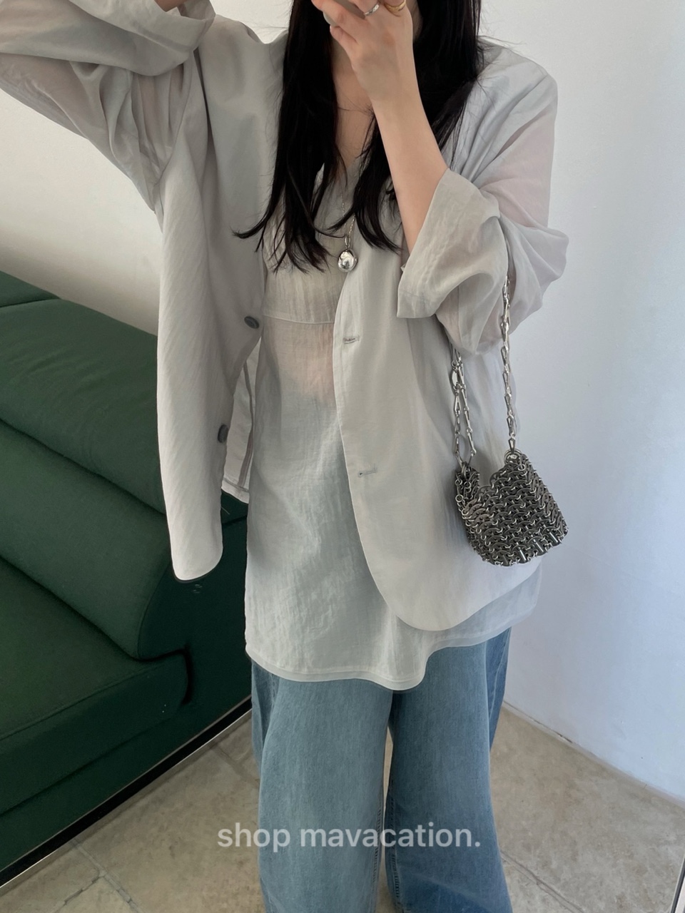 Basket 바스켓 리아 자켓 노카라 오버핏 여름자켓 레이온 나일론 2colors 상세 이미지 11